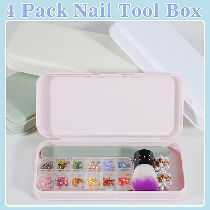 4 Pieces Plastic Storage Personal Box for Nail, Nail Implement Storage Box Organizer Case Manicure Tool Box for Nail Pedicure Supply Tools (B-multicolor)