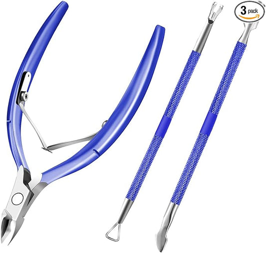 Cuticle Trimmer Cuticle Remover with Cuticle Pusher, XUNXMAS Professional Stainless Steel Durable Pedicure Manicure Tools Cutter Nipper Scissor Clipper for Fingernails and Toenails Dead Skin Blue