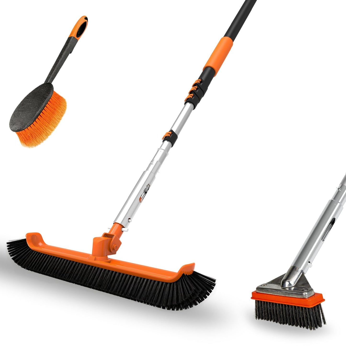 LAANPOLE 4-in-1 Pool Brush with Pole, Heavy Duty 18" Pool Brush Head, 5" Stainless Steel Brush and Hand-Held Pool Scrub Brush for Inground & Above Ground Pools, Pool Scrubber Brush with 16FT Pole