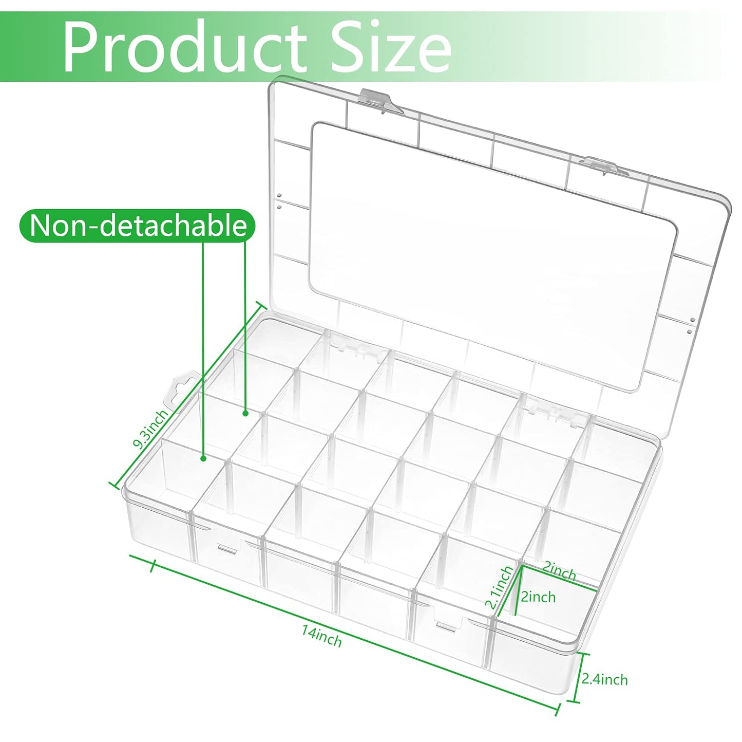 Gbivbe Large 24 Grids Plastic Organizer Box Adjustable Dividers,Clear Storage Box for Jewelry, Art DIY Crafts, Washi Tapes, Beads and Small Parts
