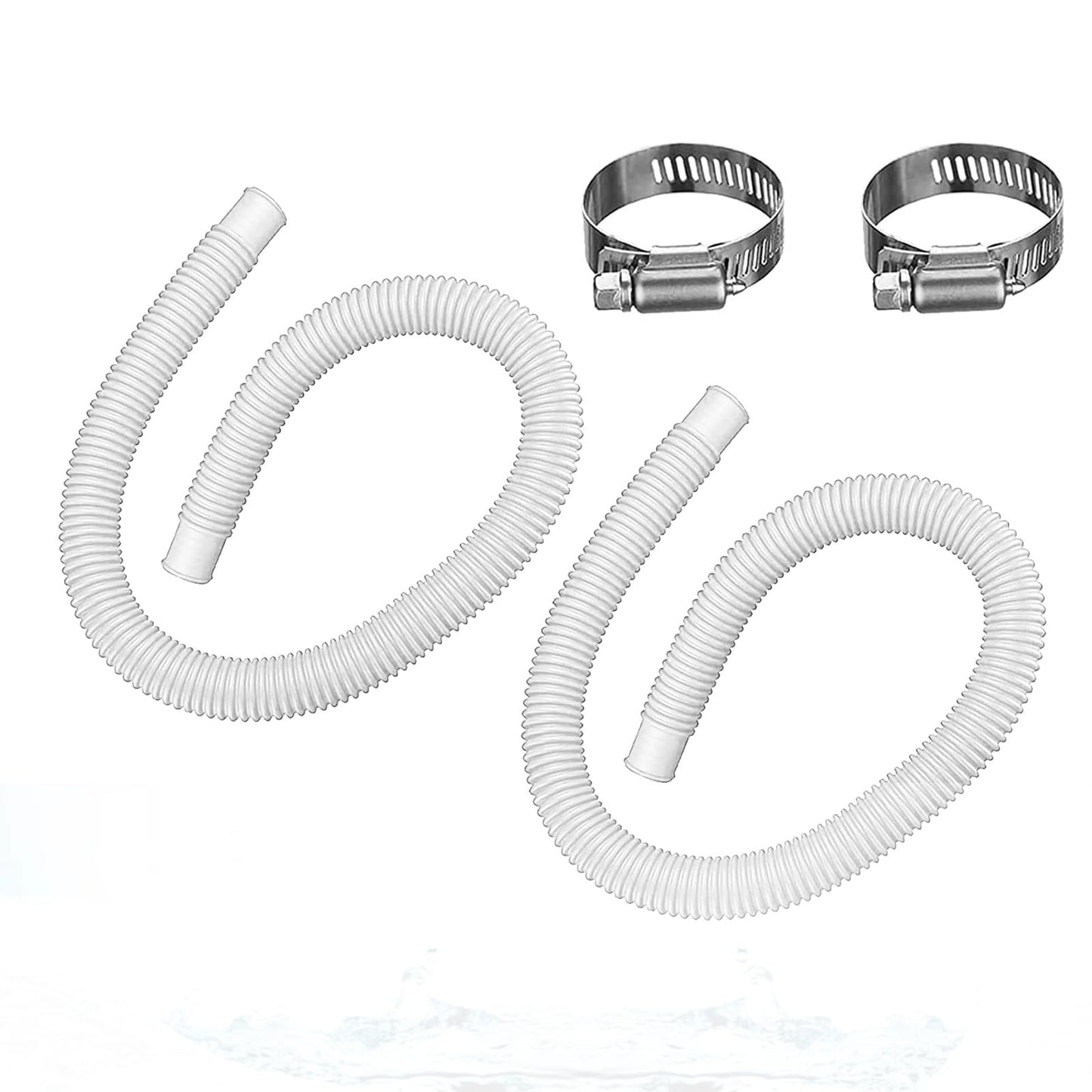 1.5” x 41” Pool Pump Replacement Hose, 2-Pack Above-Ground Pool Hoses with 4 Stainless Steel Clamps, Compatible with Intex, Coleman, Summer Waves Pool Pumps & Filters (2 PACK White)