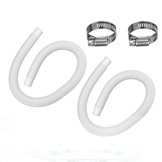 1.5” x 41” Pool Pump Replacement Hose, 2-Pack Above-Ground Pool Hoses with 4 Stainless Steel Clamps, Compatible with Intex, Coleman, Summer Waves Pool Pumps & Filters (2 PACK White)
