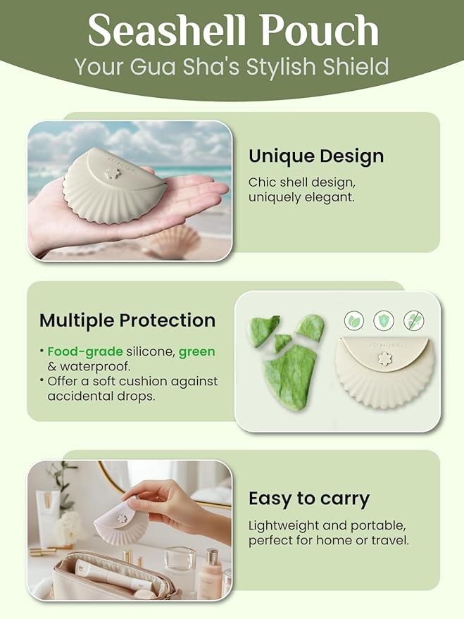 Rena Chris Gua Sha Facial Tools, Jade Guasha Tool for Acupuncture, Manual Massage Tool for Jawline Sculpting and Puffiness Reducing, Gua Sha Facial Massage Tool with Silicone Case (Lime Green)
