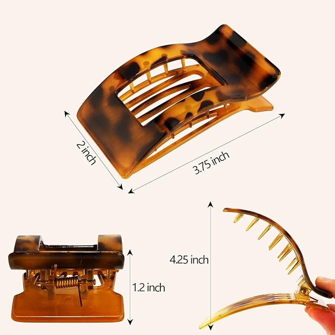 Velscrun Flat Hair Clips for Women Girls, Matte Lay Flat Claw Clips, Strong Hold Large Side Hair Clip All Hair Types, French Duck Billed Non Slip Grip Daily Styling Hair Jaw Claw Clip Bright Leopard