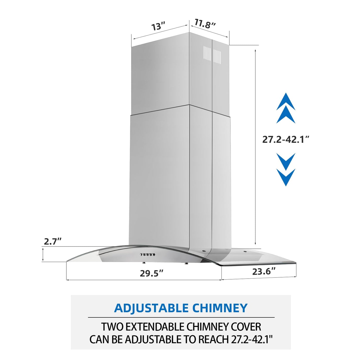 JOEAONZ 30 inch Island Range Hood Stainless Steel 700 CFM Push Button Control Kitchen Exhaust Ventilation Fan with 5-layer Mesh Filters, Large Airflow Capacity Ceiling Mount Vent Hood