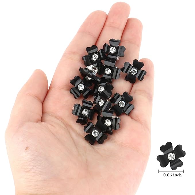 YISSION 20 Pcs Mini Black Flower Hair Clips with Rhinestone Cute Hair Pins Decorative Hair Clips Wedding Hair Barrettes Bridal Hair Accessories for Girls Women