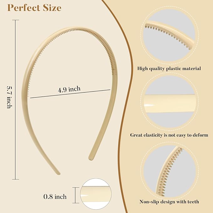 forenee Headbands for Women - Plastic Thin Skinny Headbands - Plain Headband for Girls DIY - Hair Bands Teeth Comb Headband Halloween Comb - Multicolor
