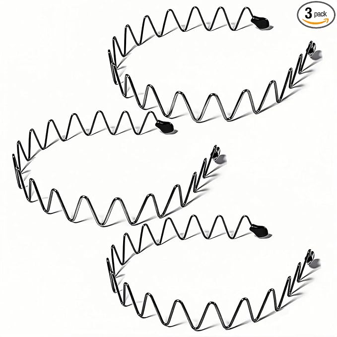 Metal Headbands for Men & Women – Generous Fit for Larger Heads & Thick Hair – Black Wavy Non-Slip Hair Bands for Sports, Gym, Yoga and Daily Wear (3 Pack)