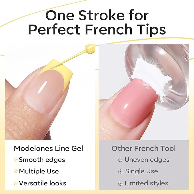 modelones Yellow French Tip Liner Gel Polish, 15 ML Butter Light Yellow Pastel Color Nail Art Paint Swirl with Fine Line Brush Soak Off U V DIY Home Salon Professional Manicure Design Gift for Women