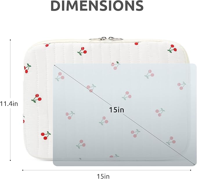 Puffy Laptop Sleeve 13-15.6 Inch Cute Quilted Laptop Protective Case Padded Floral Computer Sleeve for MacBook (B-Cherry, 15 Inch)