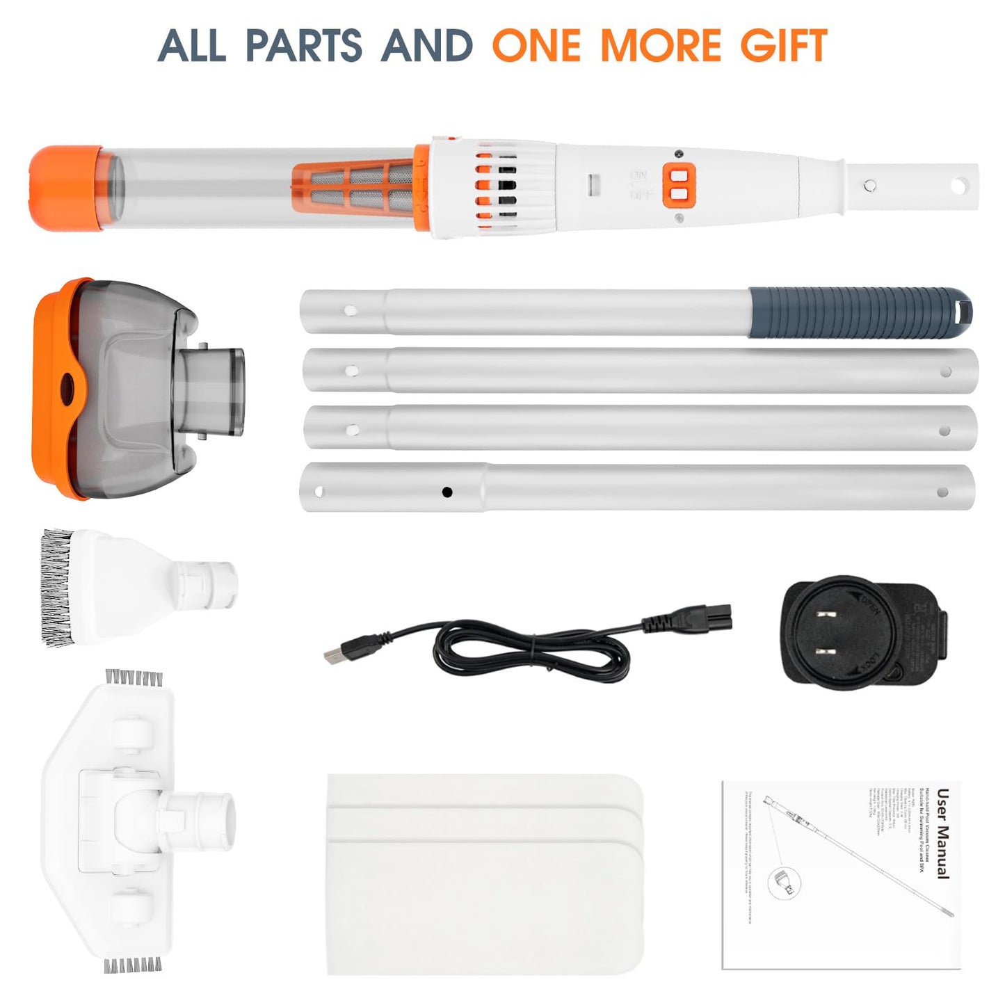 Rechargeable Pool & Spa Hot Tub Vacuum Cleaner - Dual Mode & Magnetic Drive System, 25µm Ultra Fine Mesh Filters for Hot Tub, Small Above Ground Pools, 70 Mins
