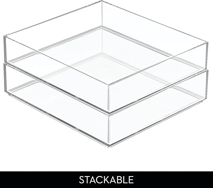 iDesign Stackable Makeup Drawer Organizer Tray - Vanity Organizer or Desk Organizer, Set of 4, Clear