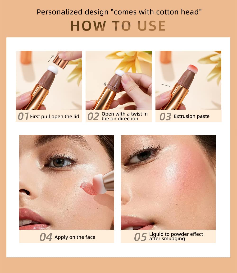 2 Pack Contour Beauty Wand, Highlighter ，Face Concealer Contouring with Cushion Applicator Long Lasting & Smooth Matte Finish Liquid Illuminator Makeup Stick (05 Bronze Gold#06 Rose Gold)