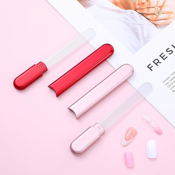 2 Pcs Glass Nail Buffers with Case, Crystal Nails Files Shaping Nano Fingernail Files for Natural and Acrylic Home Salon Use Christmas Gift for Woman and Man