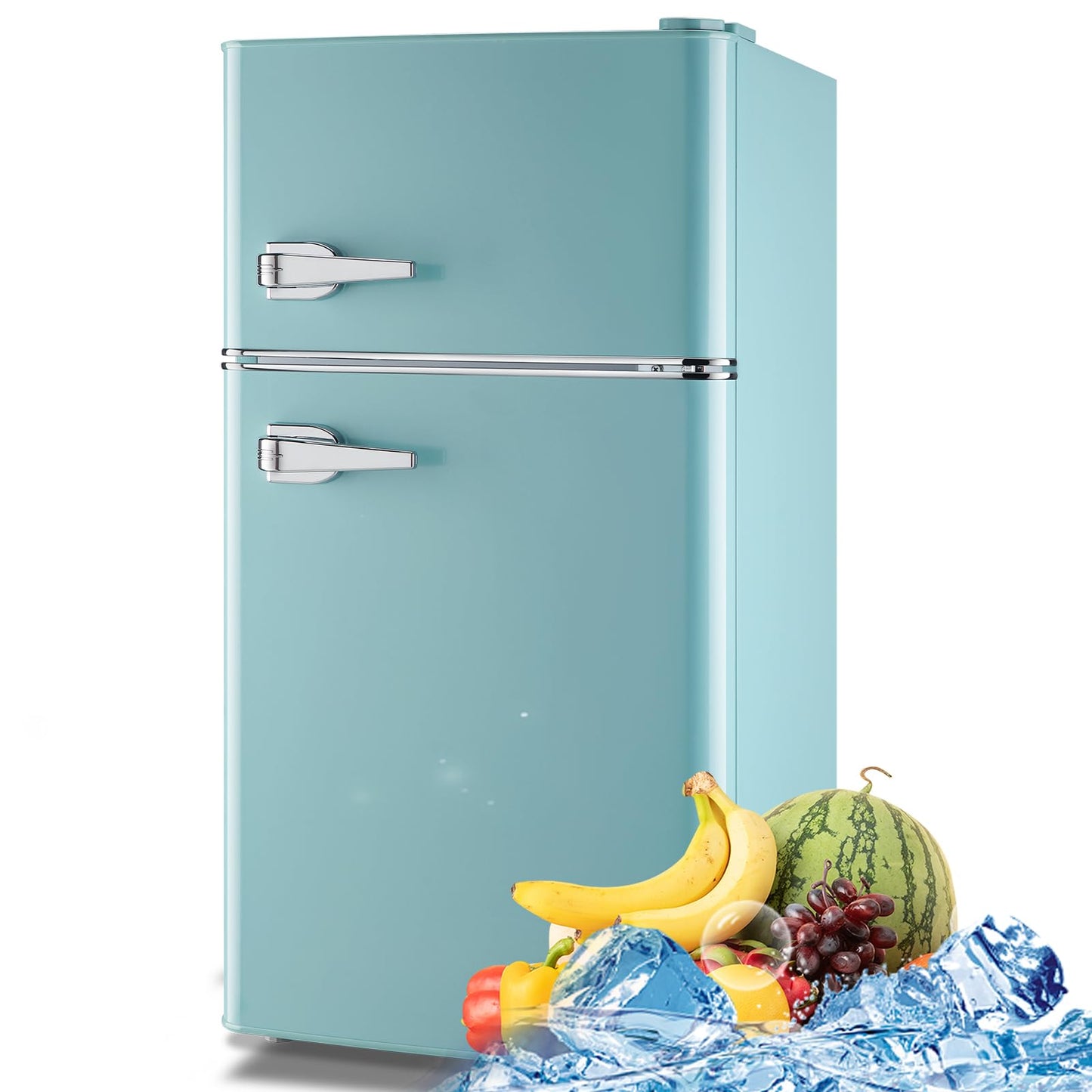 WANAI 3.5 Cu.ft Retro Mini Fridge with Freezer Small Retro Dual Door Refrigerator Freestanding Compact Refrigerator with Freezer 2 Door Mini Fridge for Bedroom, Dorm, Office Blue