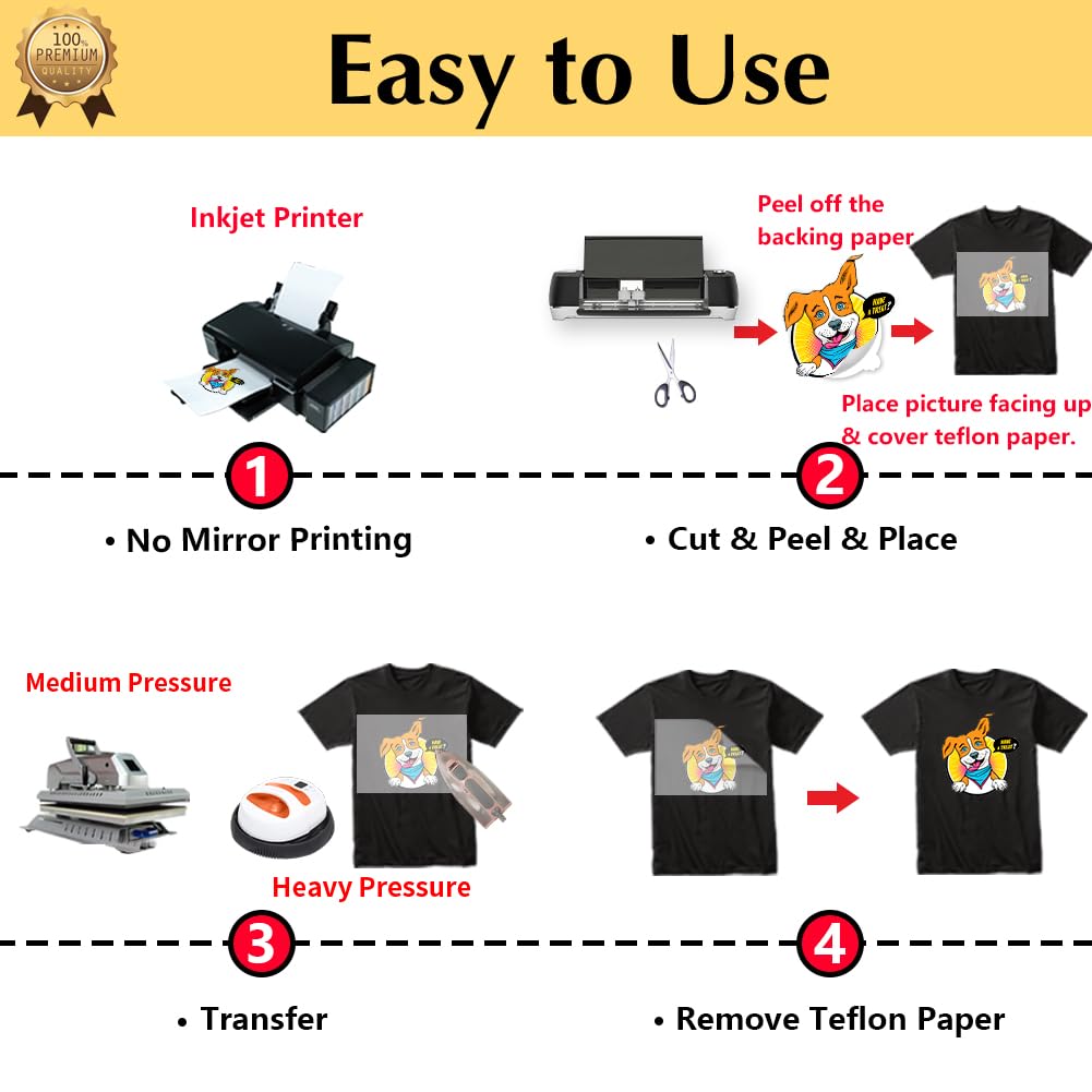 TransOurDream Heat Transfer Paper for Dark T Shirts(20 Sheets, 8.5x11),Printable HTV Heat Transfer Vinyl for Inkjet Printers