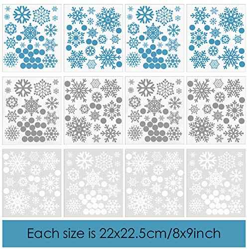 Tenare 305 Pieces Christmas Wall Decals Snowflakes Wall Stickers Xmas Silver and Winter Theme Snowflakes Winter Stickers Removable Home Decoration for Xmas Party