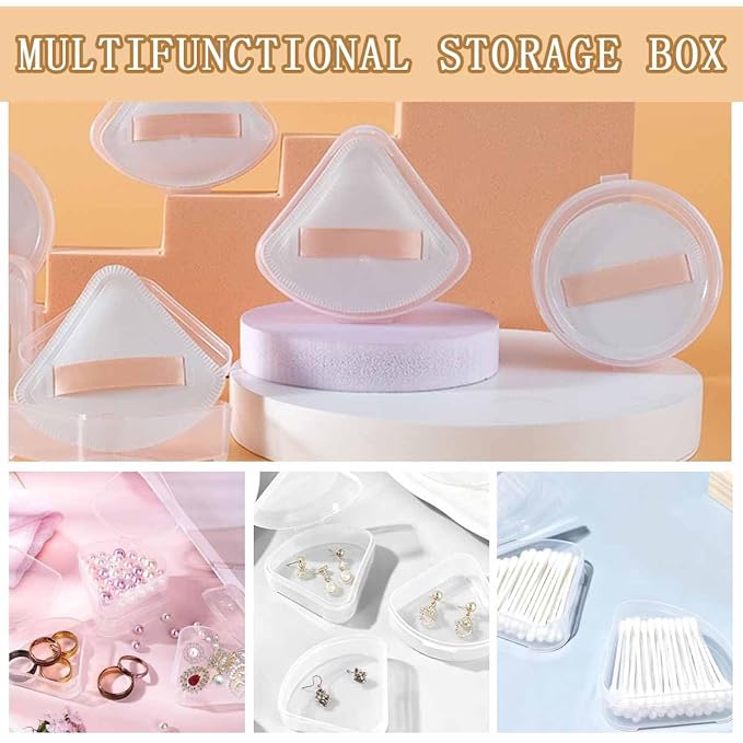 8 PCS Triangle Powder Puffs Holder Cases Clear Makeup Sponge Protective Container Portable Beauty Blender Holder Reusable Dust-Proof Pocket Cosmetic Puff Box for Travel (Transparent)