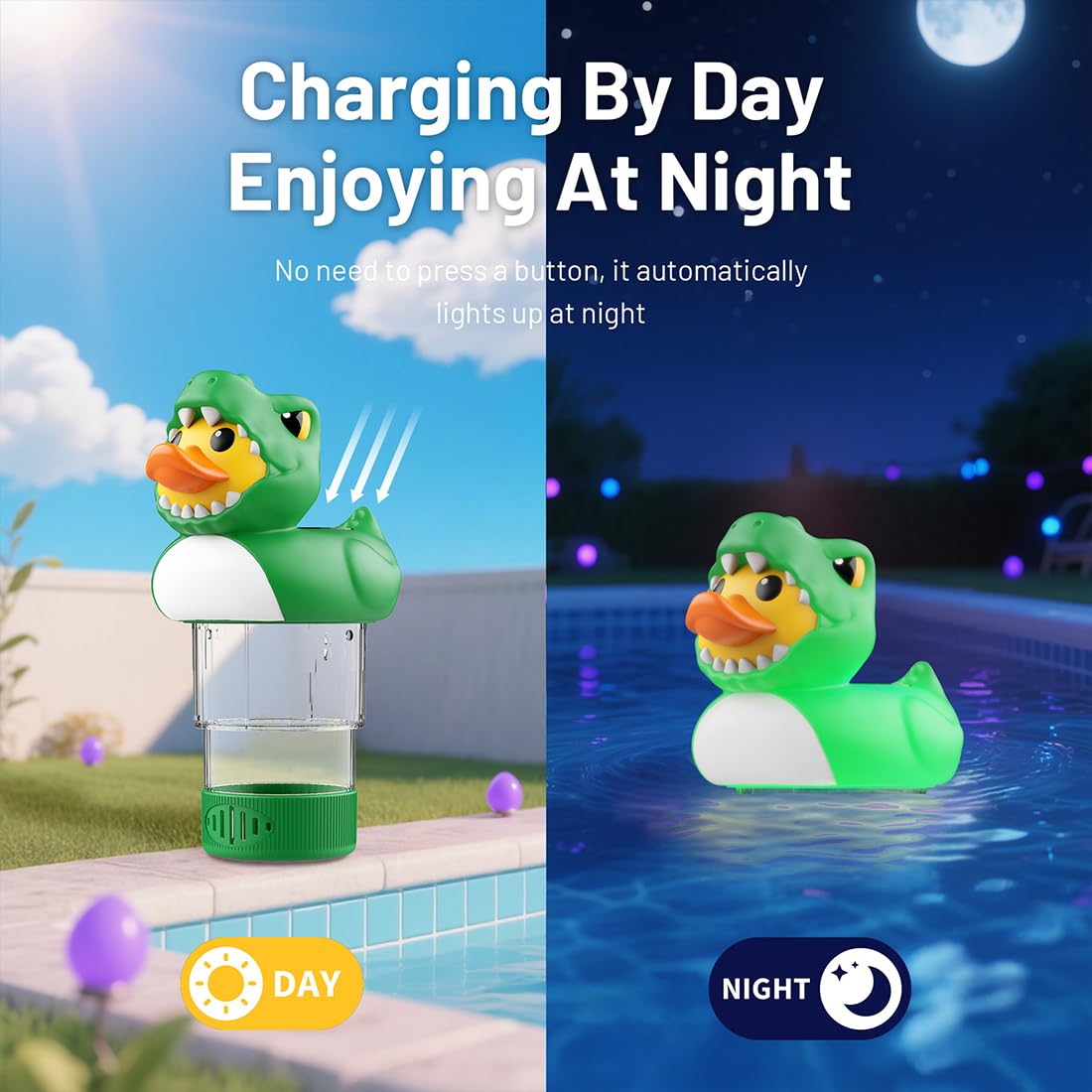 Solar Pool Chlorine Floater Pool Light Green Dino ChIorine Tablet Floater 3 Inch Floating ChIorine Dispenser for Summer Party Decorations Hot Tub SPA(Chlorine Tablets Not Included) GR03