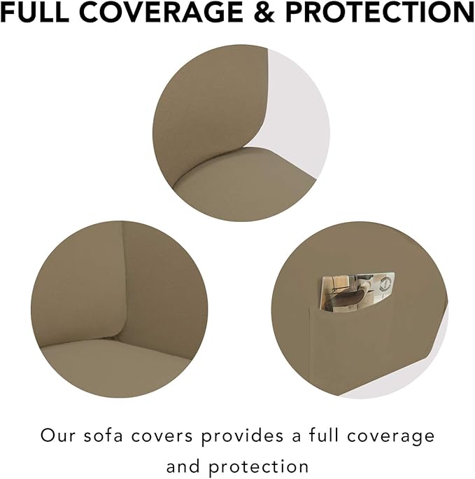 PureFit Super Stretch 4 Seater Sofa Slipcover – Spandex Non Slip Soft Couch Sofa Cover, Washable Furniture Protector with Non Skid Foam and Elastic Bottom for Kids, Pets （XX Large, Tan）