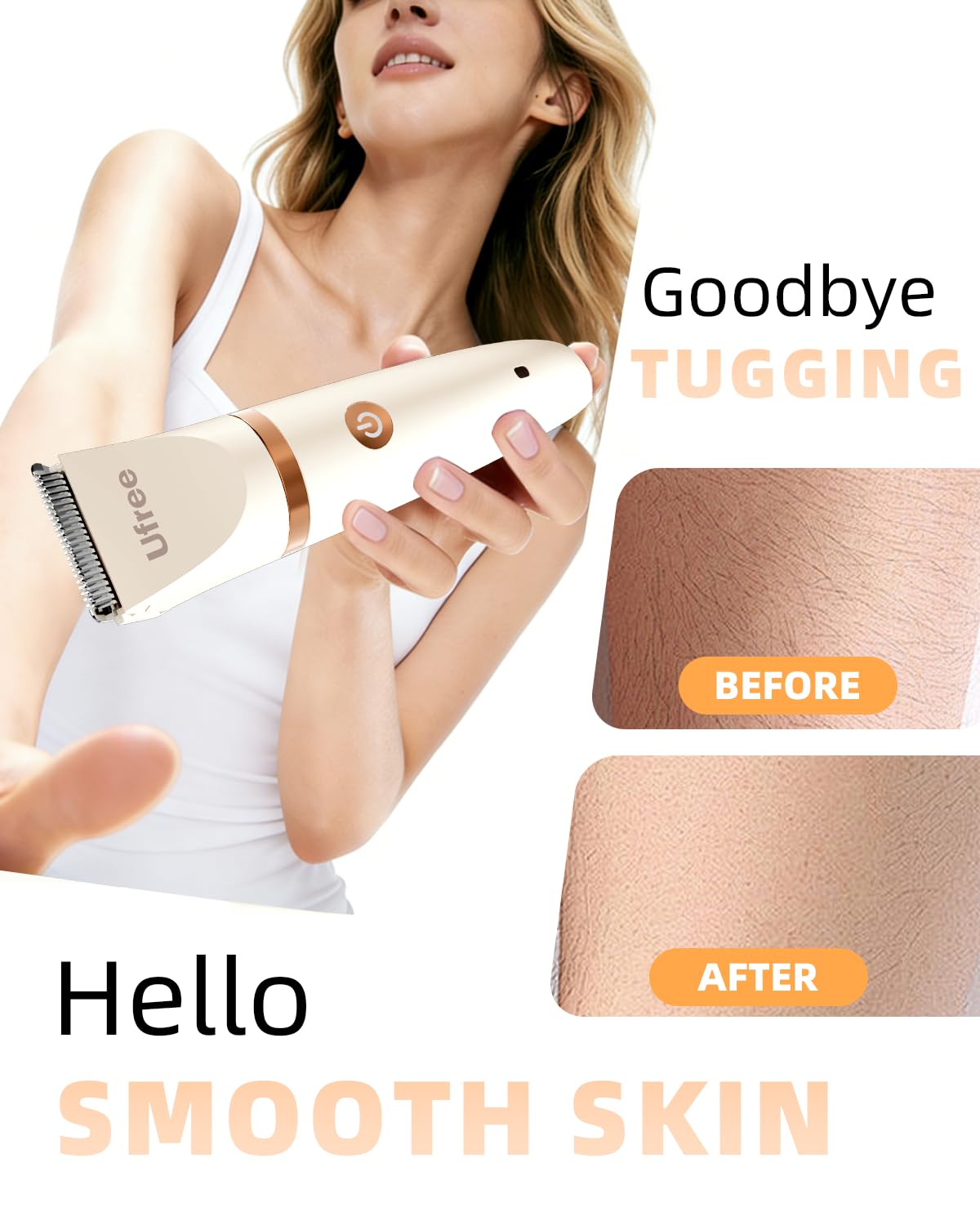 Ufree Bikini Trimmer Electric Razors for Women, Rechargeable Pubic Hair Trimmer Electric Shaver for Legs Body Hair, Bikini Shaver IPX7 Waterproof, White