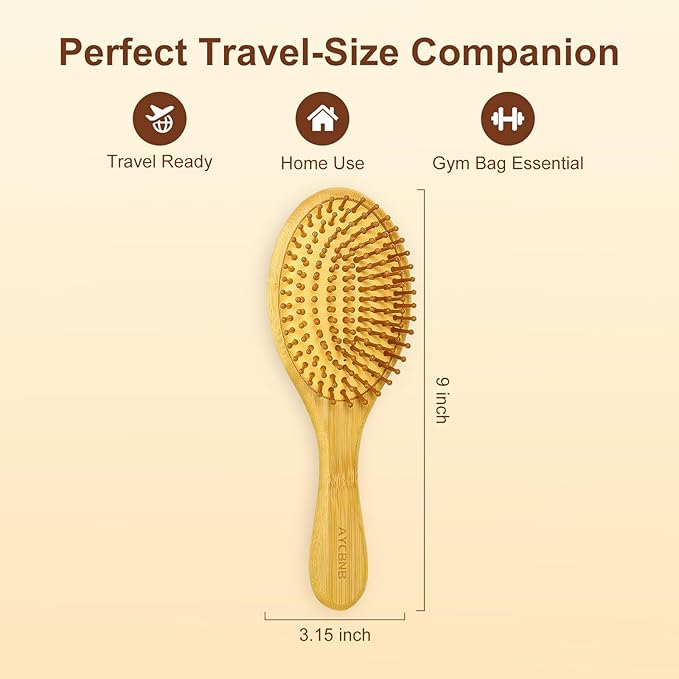 Bamboo Hair Brush for Hair Growth, Detangler Hairbrush with Natural Bamboo Bristles, Wooden Paddle Brush for Scalp Massage, All Hair Types, for Women, Men, and Kids
