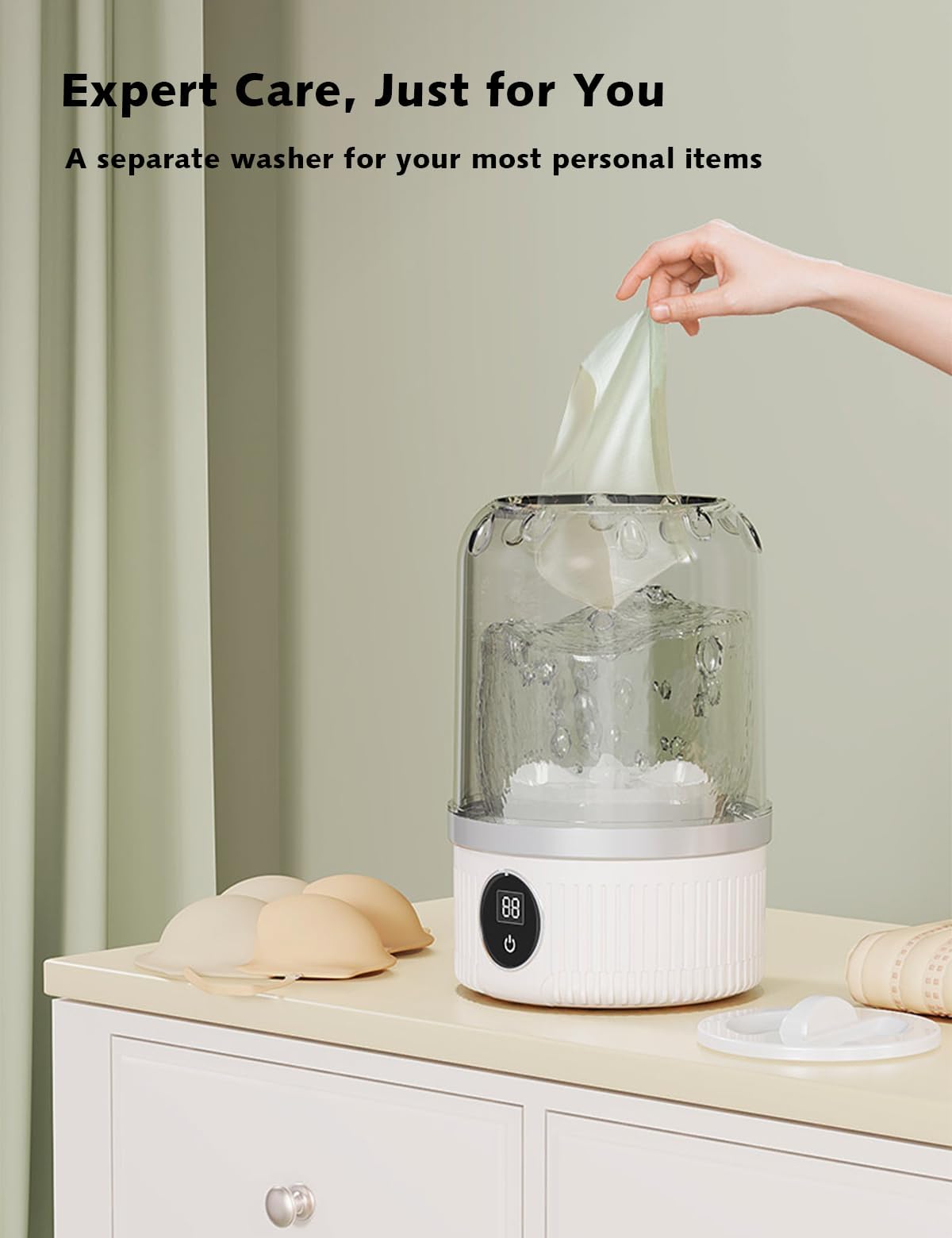 Mini Portable Washing Machine, Rechargeable Cordless Underwear Washing Machine, Automatic Portable Washing Machines for Apartments, Dorm, RV, Travel & Camping (White)