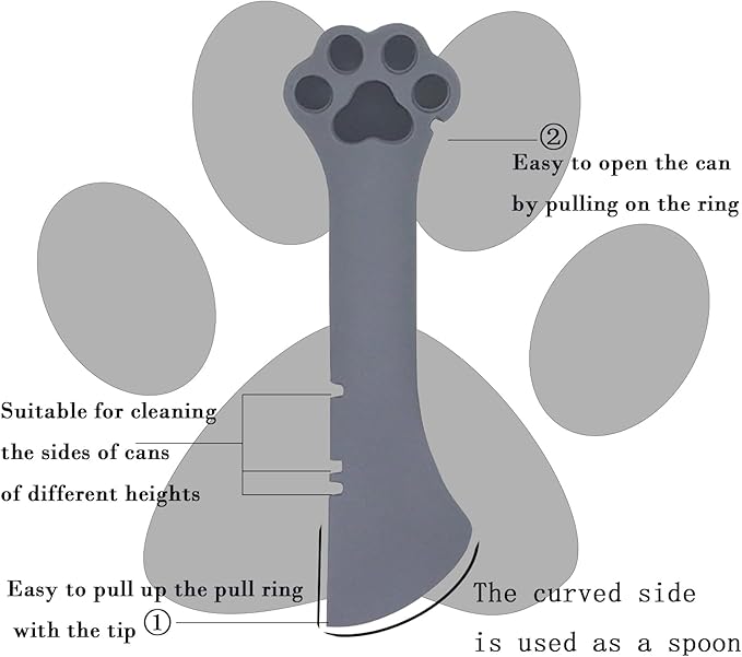 SJANE Cat Food Can Spoons & Can Lids | 4 Pcs | Multi-function Opener | Silicone Pet Food Covers | Stainless Steel Wet Food Spoon for Cats and Dogs(Grey)