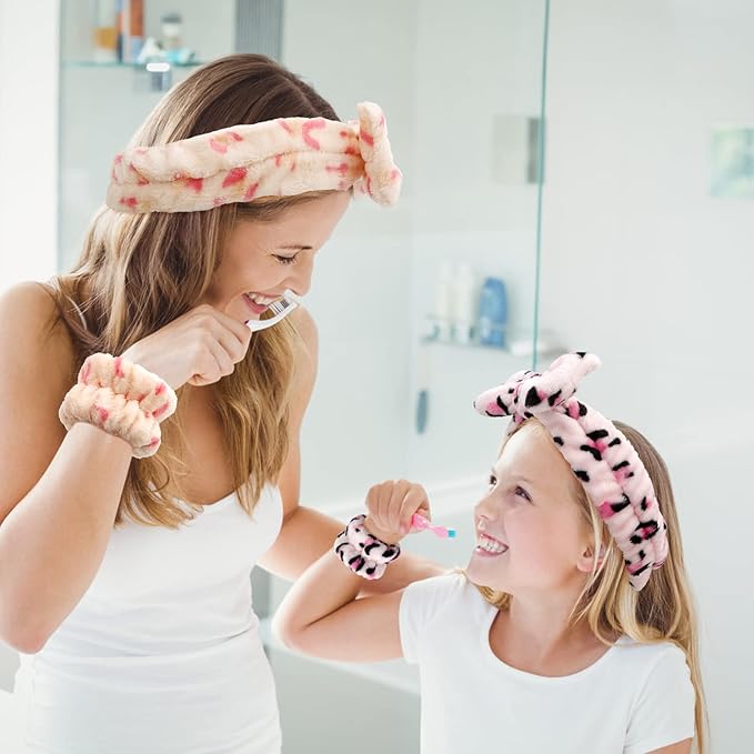 12PCS Spa Headband and Wristbands for Face Washing - Super Cute Soft Microfiber Makeup Headband with Highly Absorbent Elastic Bow Skincare Bands for Women and Girls