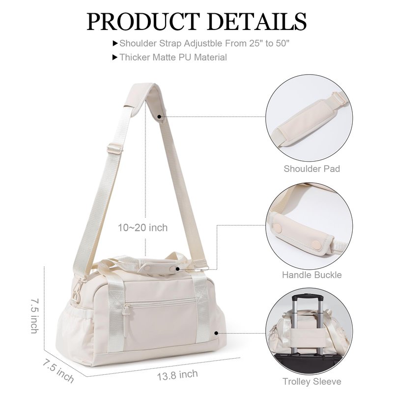 Bucosd Small Gym Bag for Women, Mini Crossbody Gym Duffle Bag with Wet Compartment, Carry on Gym Tote Bag for Workout Dance Sport Travel (Medium-Beige)