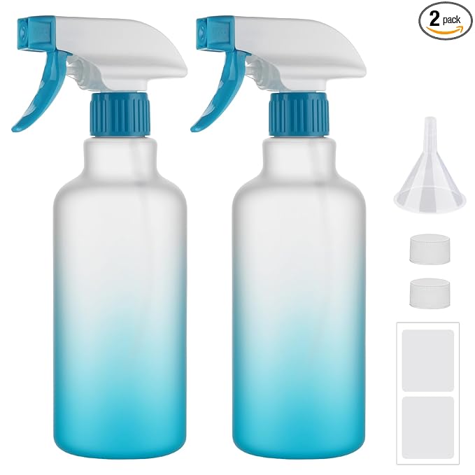 Spray Bottles 16.9oz/500ml Plastic Spray Bottle for Hair Mist/Stream Empty Spray Bottle Heavy Duty Refillable Containers for Cleaning Solutions, Plants Gradient 2 Pack (Blue)