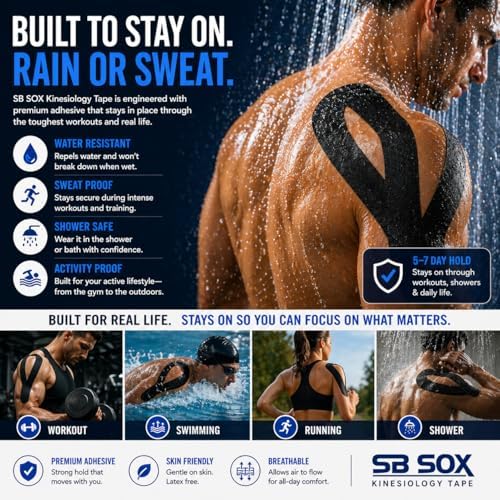 SB SOX Pro Kinesiology Tape – Professional Grade Athletic Tape Lasts 5-7 Days – Strong Waterproof Sports Tape for Athletes, Swimming, Crossfit – Synthetic Latex-Free Performance Tape (Orange - Uncut)