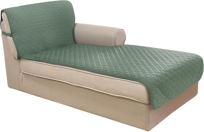 U-NICE HOME Sectional Couch Cover for Dogs Pets Chaise Lounge Reversible Sofa Cover Furniture Protector with Elastic Adjustable Strap, Greyish Green/Taupe