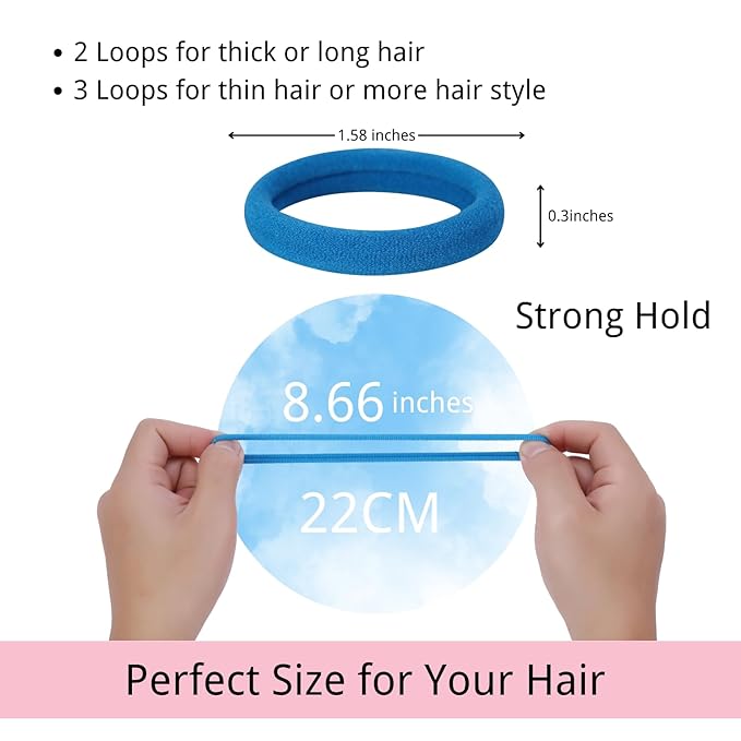LuSeren 120 Pcs Blue Hair Ties for Women, No Damage Soft Seamless Nylon Hair Elastics for Thick Hair, Ponytail Holders, 3 Gradient Blue Hair Accessories