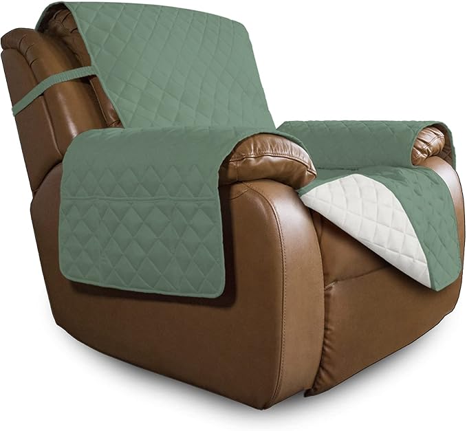 Easy-Going Oversized Recliner Cover Reversible Couch Cover Sofa Cover for Living Room Water Resistant Furniture Protector with Elastic Straps for Pets Dog (Oversized Recliner, Cyan/Ivory)