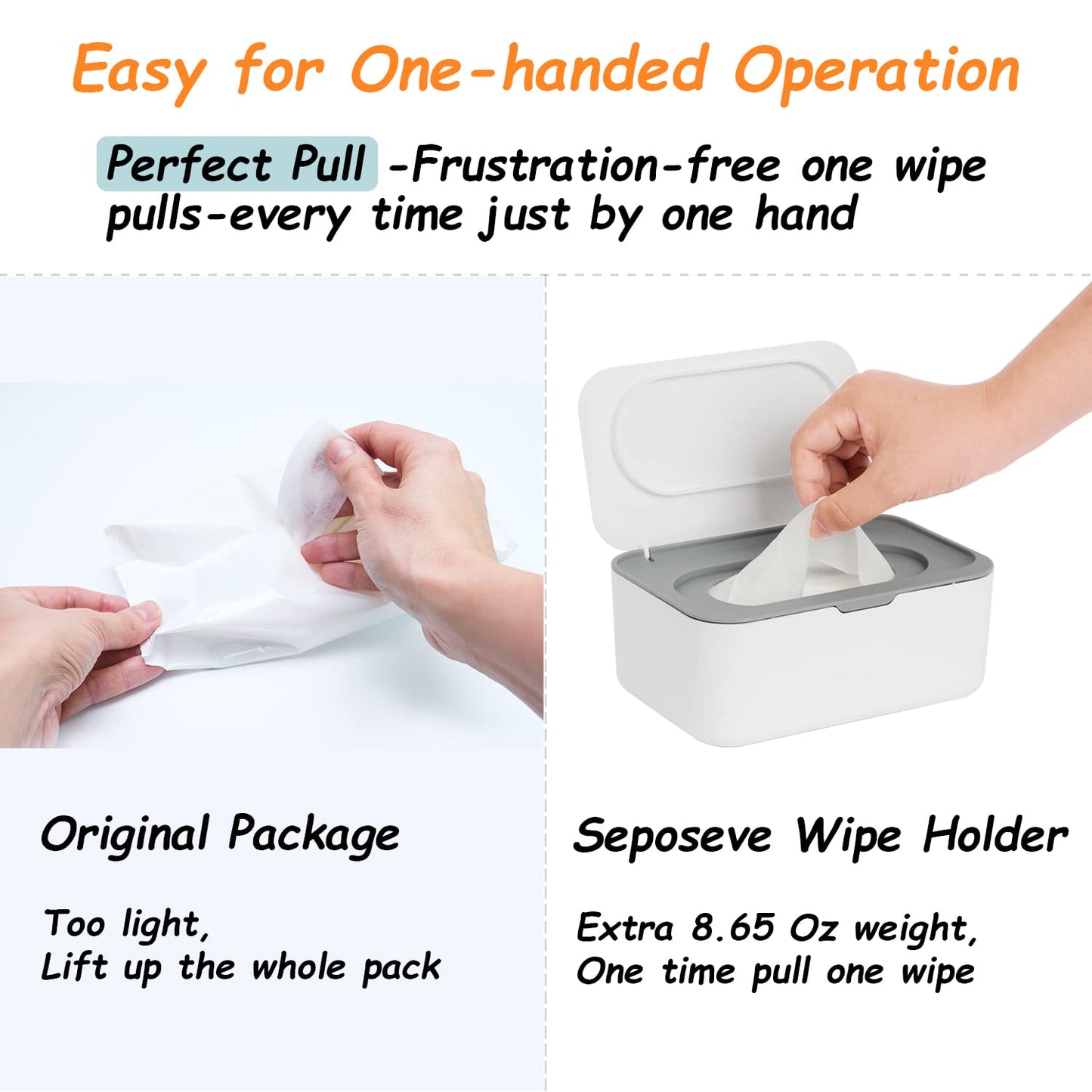 2 Pack Wipes Dispenser, Wipe Holder for Baby & Adult, Seposeve Refillable Wipe Container, Keeps Wipes Fresh, One-Handed Operation. Non-Slip, Easy Open/Close Wipes Pouch Case