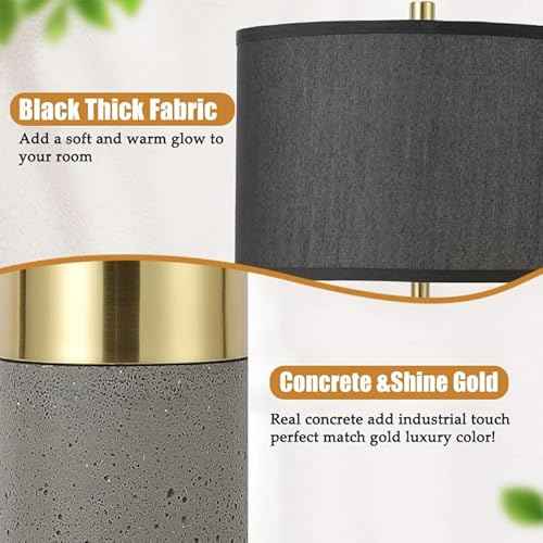 24" Tall Black Gold Set of 2 Nature Concrete Touch Control Table Lamps - 3-Way Dimmable Contemporary Modern Bedside Nightstand for Large End Table Living Room - Bulb Included
