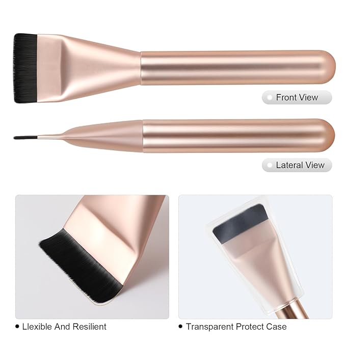 2Pcs Flat Foundation Brush,Face Mask Brush Makeup Spatula Facial Brush for Liquid Foundation Mask,Premium Face Korean Makeup Brush for Blending Cream (Silver&Rose Gold)