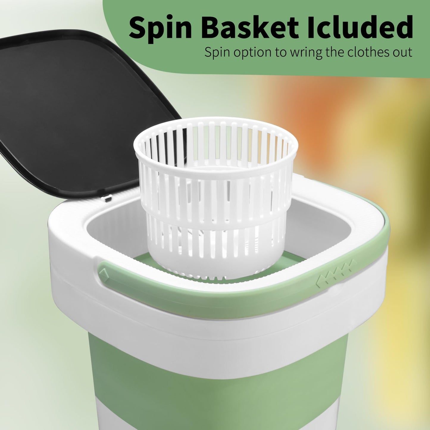 Portable Washing Machine, Mini 16L Upgraded with Spin Basket Laundry Machine, 3 Modes Deep Cleaning, Upgraded Small Collapsible Laundry for Hotel, Apartment, Home and Travel - Green