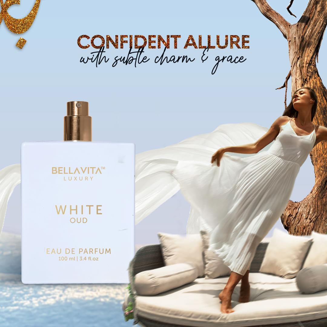 Bellavita Luxury White Oud Eau de Parfum | 100 ml (3.4 fl.oz.) | Perfume for Men and Women | Fruity, Artemisia Lemon, Freesia, and Tobacco Notes | Long Lasting Unisex Fragrance