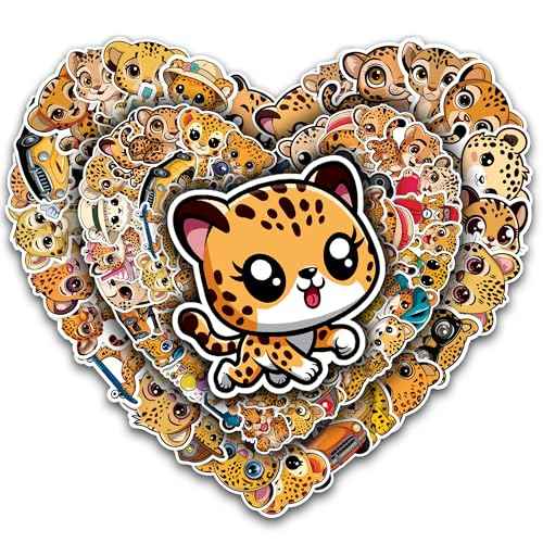 Cheetah Stickers 50 Pieces Vinyl Waterproof Decal for Laptop Water Bottle Phone Car Window Motorcycle Guitar Stakeboard Scrapbook African Leopard Sticker Gifts
