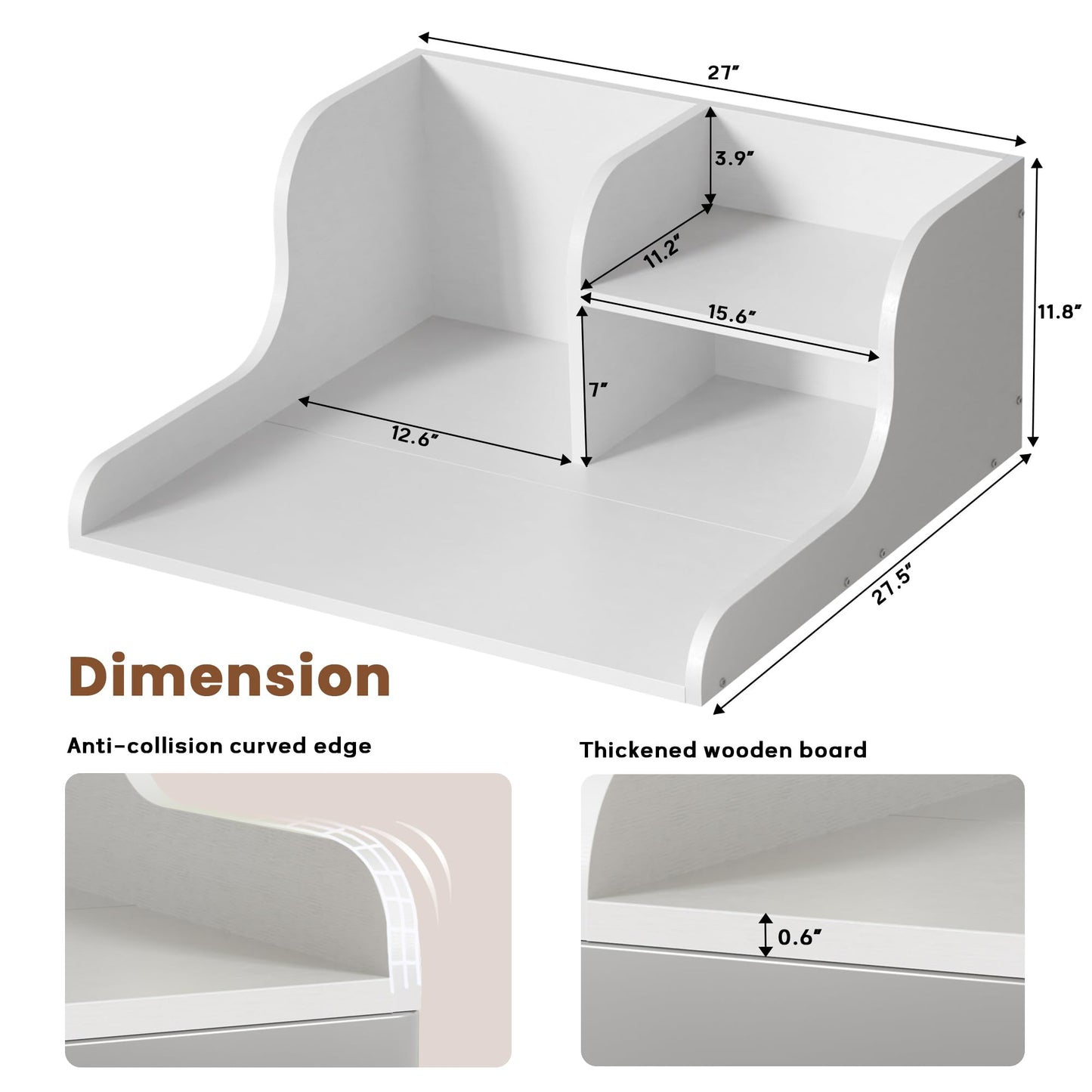 DTK Washer Dryer Countertop with Shelf,27.5" D x 27" W x 11.8" H Wood Countertop for Washer and Dryer,Laundry Countertop with Anti-Slip Strips and Edge Rails,Dryer Countertop for Laundry Room(White)