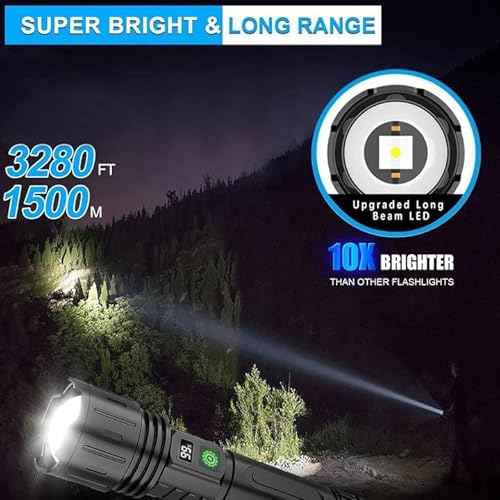 DanByte Rechargeable LED Flashlights High Lumens,1500 Meters Super Bright Tactical Flashlight with 5 Modes,Waterproof,Powerful Handheld Flash Light for Emergencies,Hurricane,Hiking,2PACK