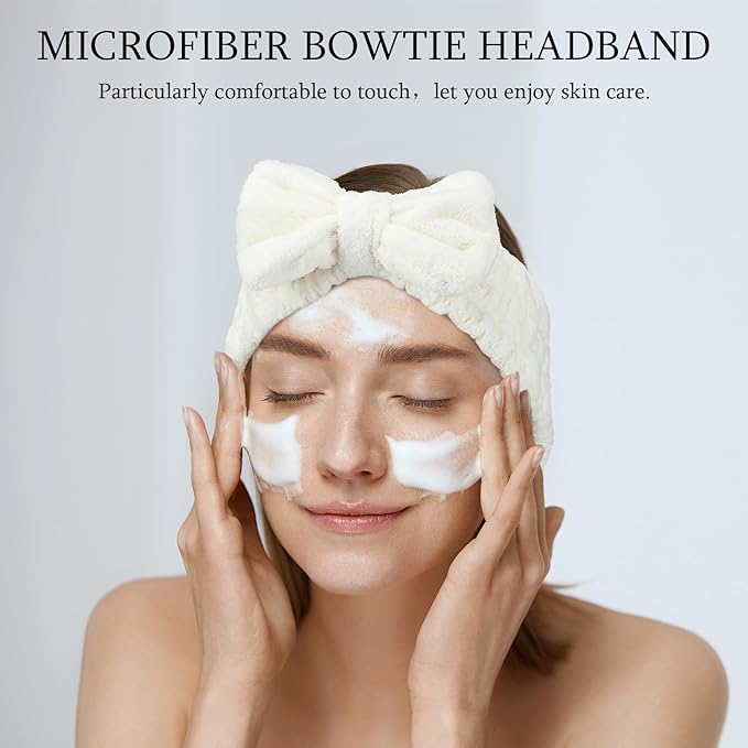 Hicarer 3 Pieces Hair Headband Headband to Wash Face for Women Makeup Spa Headband, Microfiber Bowtie Shower Headband for Women and Girls (Red, Black, White), 1.0 Count