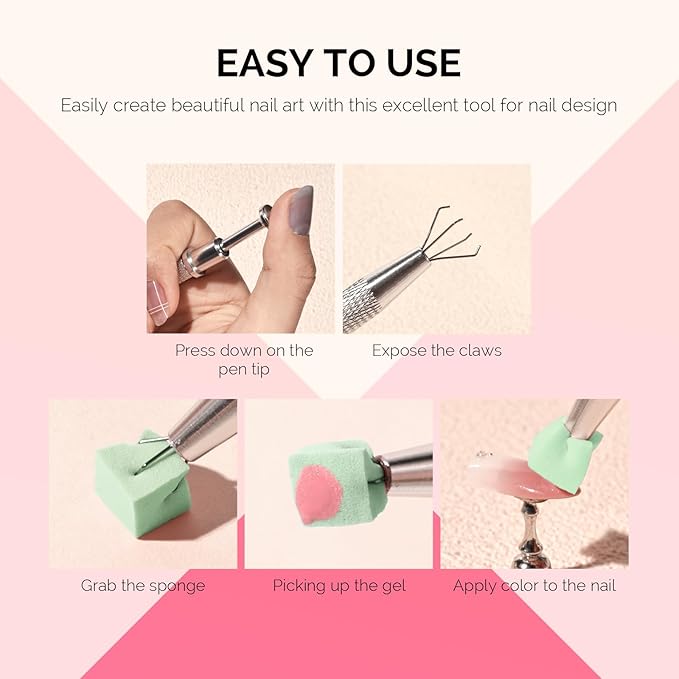 MelodySusie 100Pcs Soft Nail Sponges for Ombre, Nail Art Sponges With Grabbing Pen, Blooming Nails, Gradient Nail, Manicure Nail Art Tools, Professional Accessories for Home and Salon Use, Green