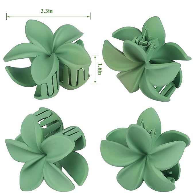 Flower Hair Clips for Women 6 Pcs Hawaiian Large Claw Clips Plumeria Medium Hair Claw Clips for Thick Thin Hair Hibiscus Tropical Beach Hair Accessories for Women Girls and Girls (Green)
