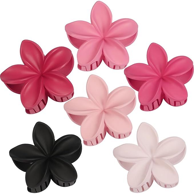 Flower Hair Clips for Women 6 Pcs Hawaiian Large Claw Clips Plumeria Medium Hair Claw Clips for Thick Thin Hair Hibiscus Tropical Beach Hair Accessories for Women Girls and Girls (Pink)