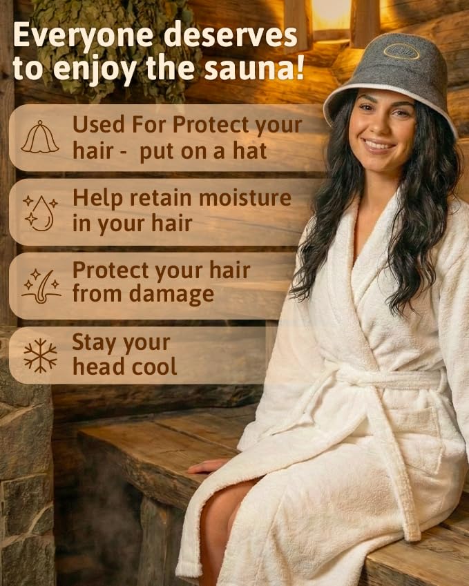 ASKOLD Sauna Hat for Women and Men - Natural Wool Sauna Bucket Cap to Protect Hair, Finnish Felt - Eco-Friendly Banya Hat Sauna Accessories (Gray)