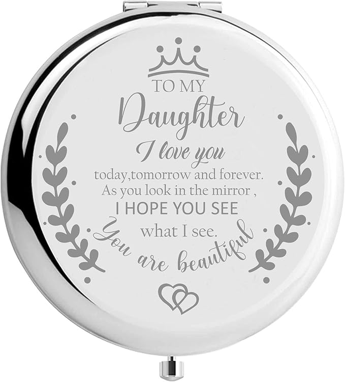 Soulpetals Daughter Gifts Compact Mirror for Daughter from Dad Mom, Daughter Birthday Gifts for Daughter Engraved Makeup Mirror for Daughter
