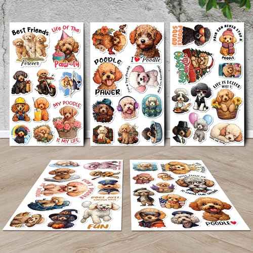 Poodle Stickers 50 Pieces Vinyl Waterproof Decal for Laptop Water Bottle Phone Car Window Bike Motorcycle Stakeboard Scrapbook Poodles Sticker Gifts for Kid Teen Adult